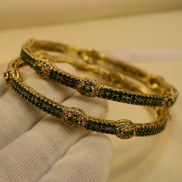 Gorgeous Design Gold Plated Crystal Stones 2pc Bangle Set for Girls/Women
