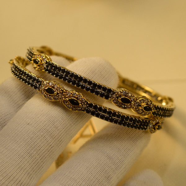 Gorgeous Design Gold Plated Crystal Stones 2pc Bangle Set for Girls/Women