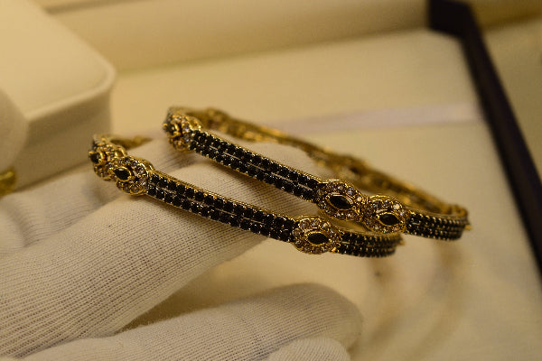 Gorgeous Design Gold Plated Crystal Stones 2pc Bangle Set for Girls/Women
