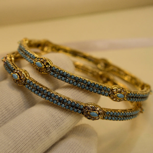 Gorgeous Design Gold Plated Crystal Stones 2pc Bangle Set for Girls/Women