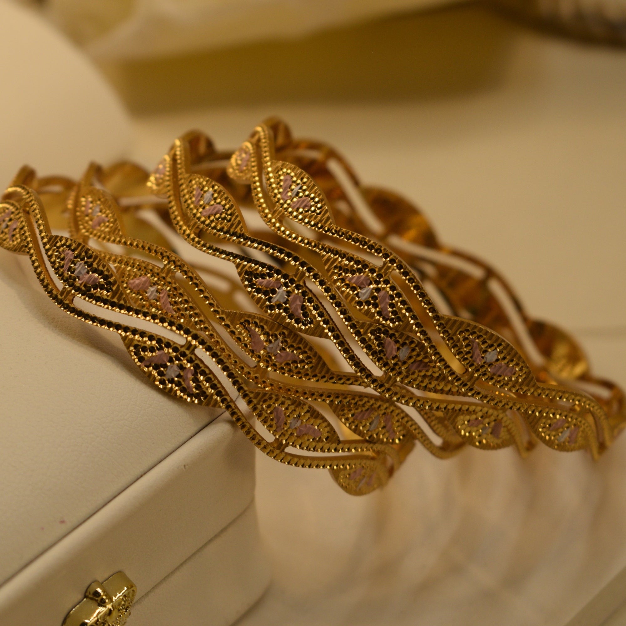 Stylish Unique Design Gold Plated 4pc Bangle Set for Girls/Women