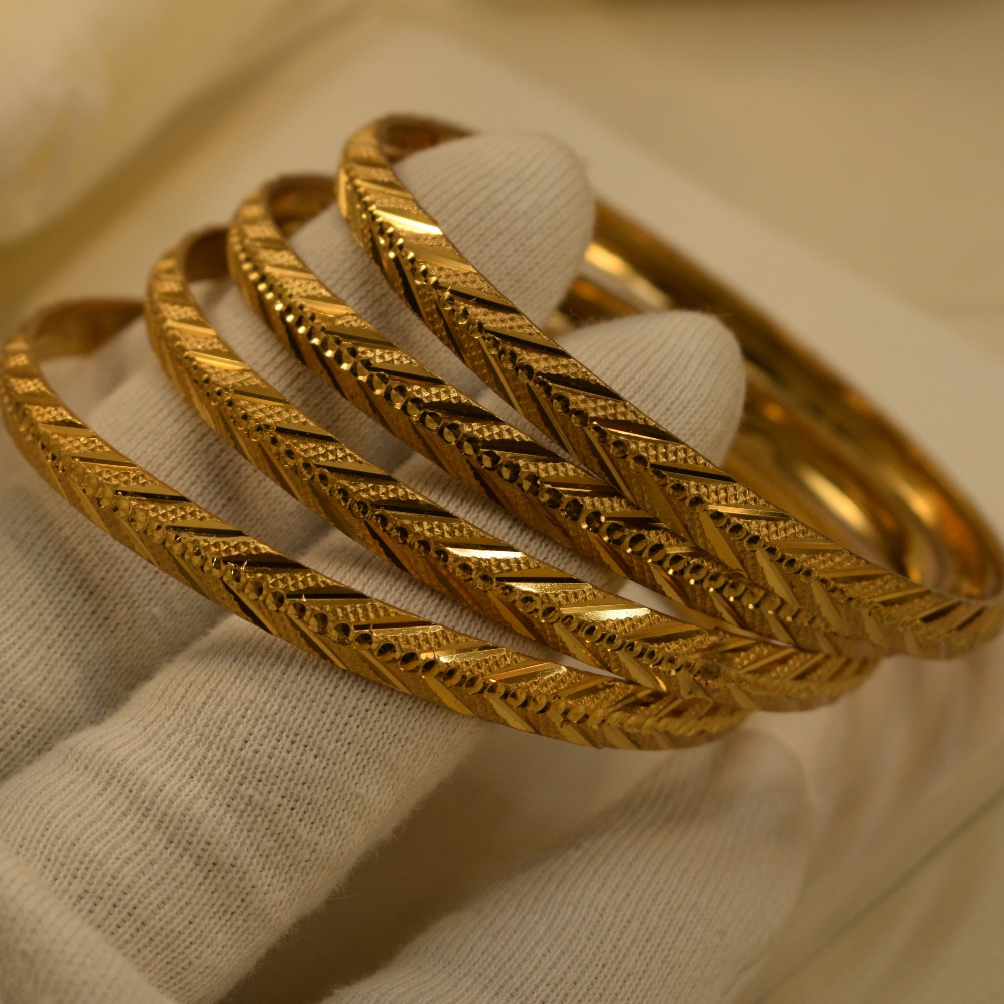 Luminous Unique Design Gold Plated 4pc Bangle Set for Girls/Women