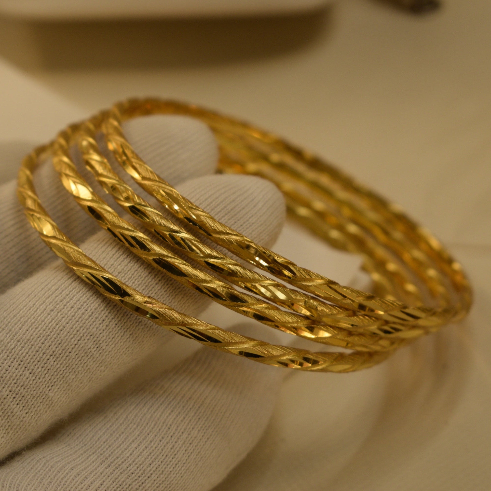 Fancy Unique Design Gold Plated 4pc Bangle Set for Girls/Women