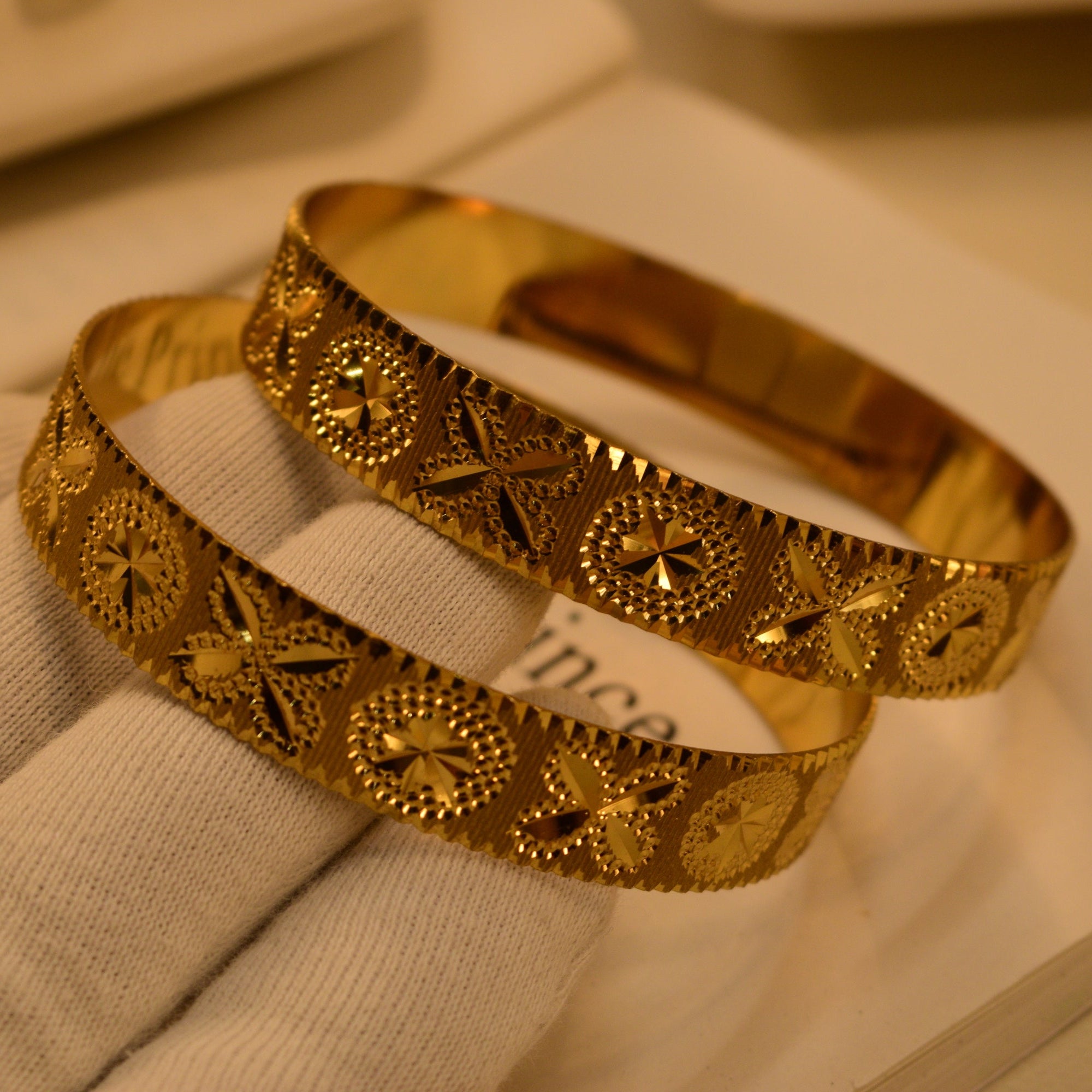 Dazzling Unique Design Gold Plated 2pc Bangle Set for Girls/Women
