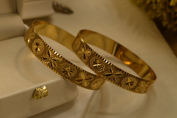Dazzling Unique Design Gold Plated 2pc Bangle Set for Girls/Women