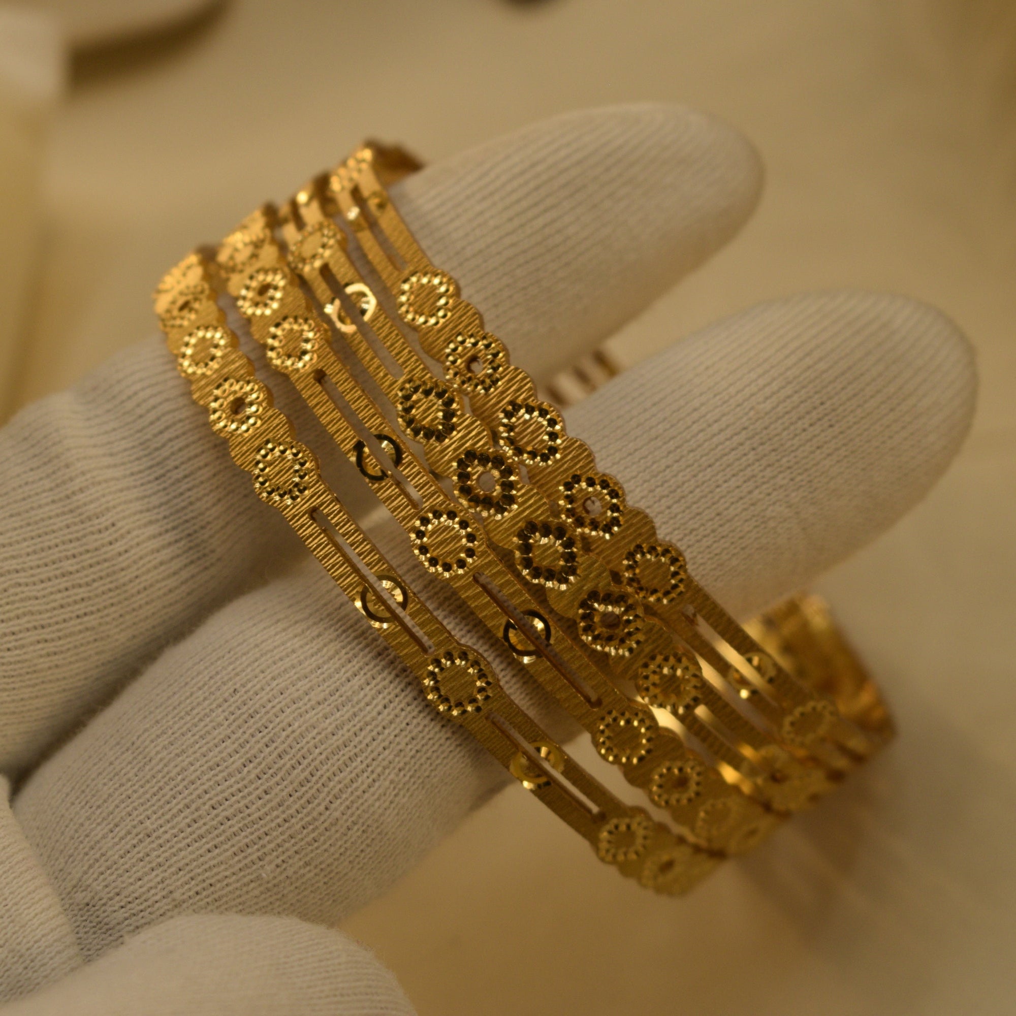 Sparkling Unique Design Gold Plated 4pc Bangle Set for Girls/Women