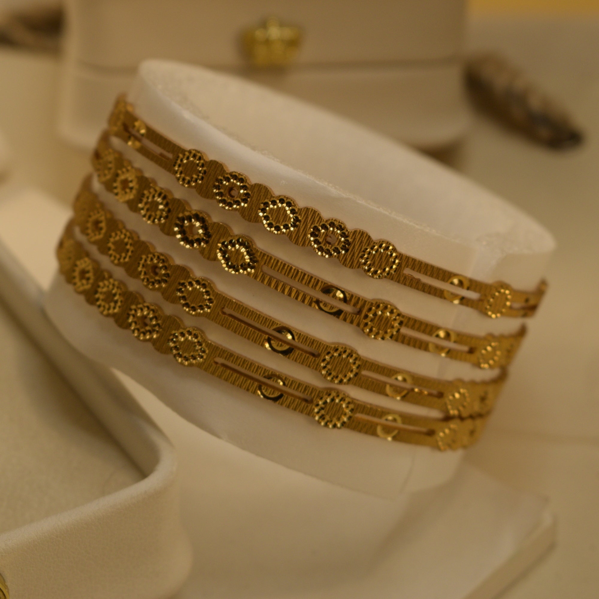 Sparkling Unique Design Gold Plated 4pc Bangle Set for Girls/Women