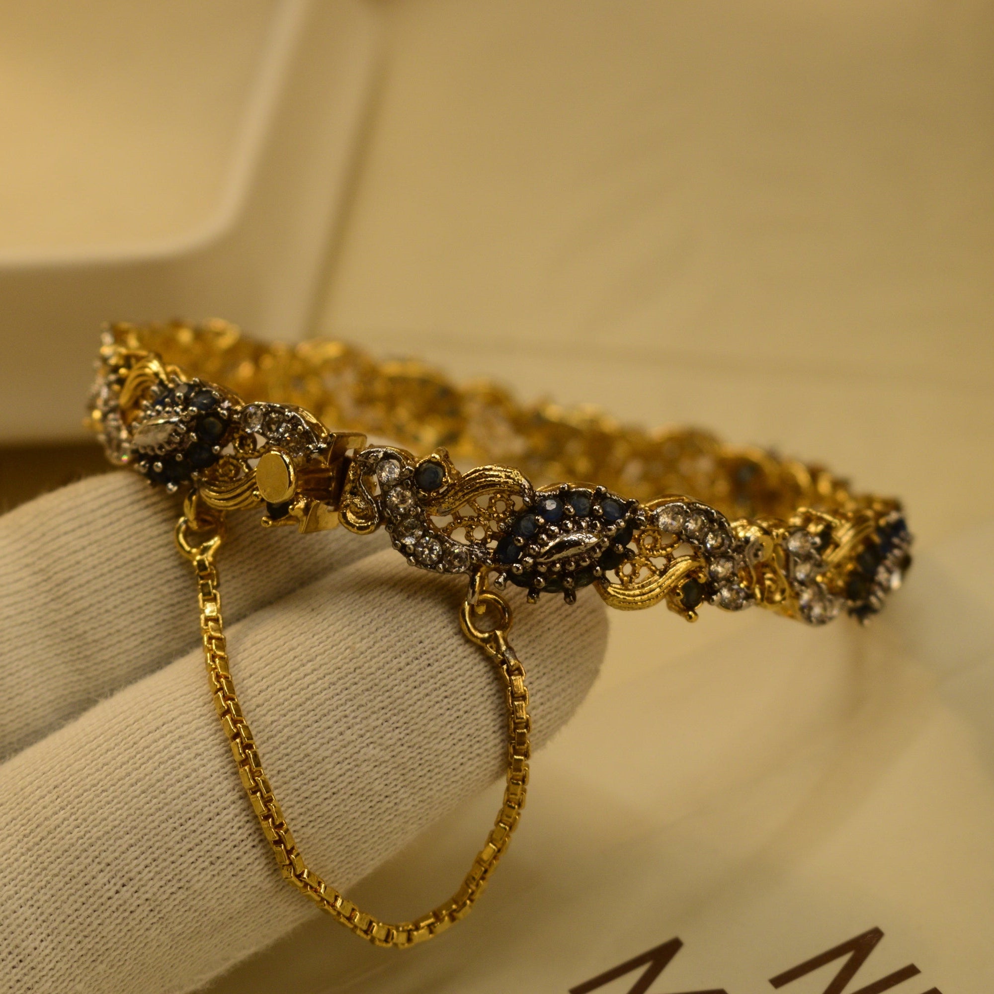 Stylish Unique Design Gold Plated Crystal Stones Bangle for Girls/Women