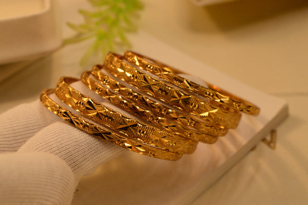 Beautiful Unique Design Gold Plated 6pc Bangle Set for Girls/Women