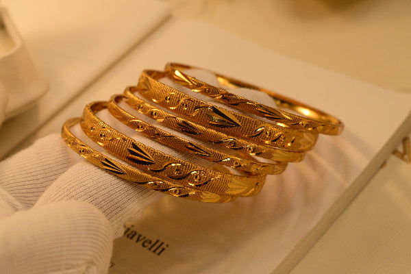 Luxury Unique Design Gold Plated 6pc Bangle Set for Girls/Women