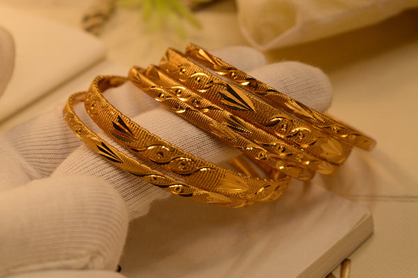Luxury Unique Design Gold Plated 6pc Bangle Set for Girls/Women