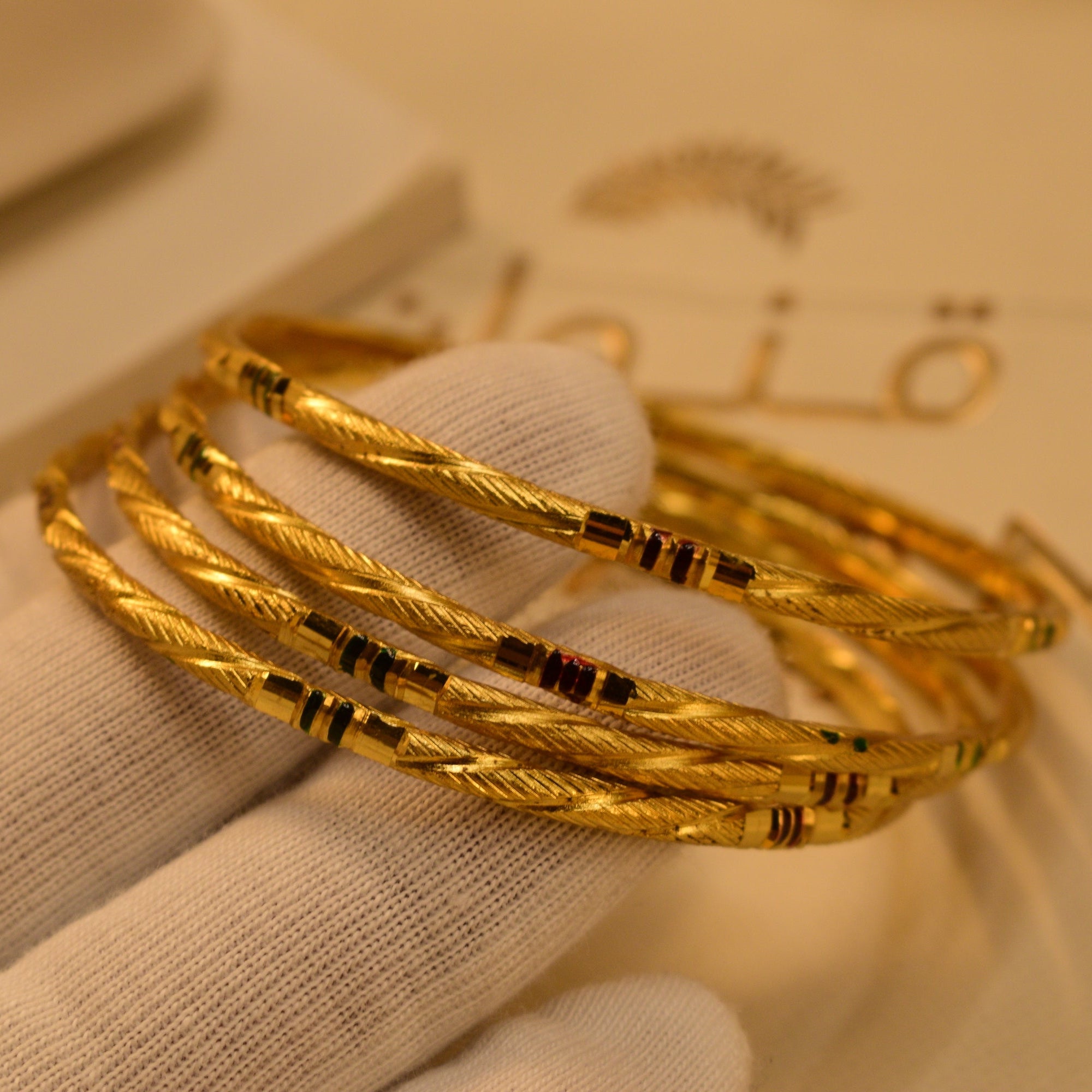 Sparkling Unique Design Gold Plated 4pc Bangle Set for Girls/Women