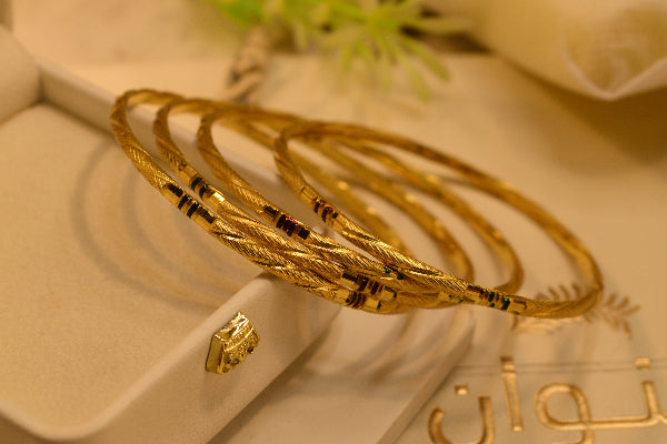 Sparkling Unique Design Gold Plated 4pc Bangle Set for Girls/Women