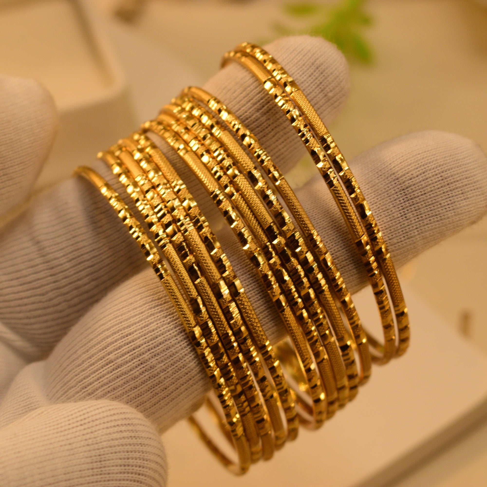 Gorgeous Unique Design Gold Plated 12pc Bangle Set for Girls/Women