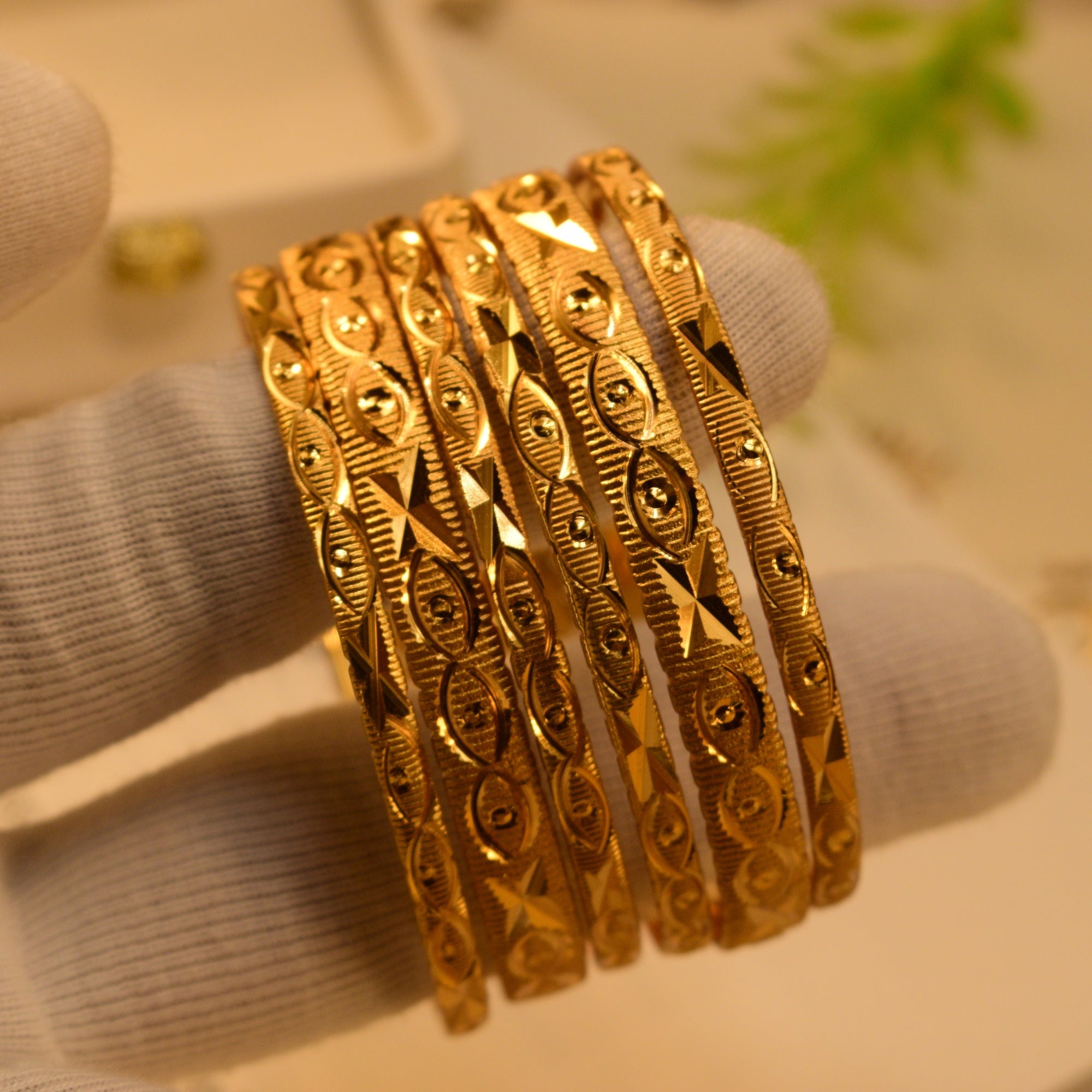Charming Unique Design Gold Plated 6pc Bangle Set for Girls/Women