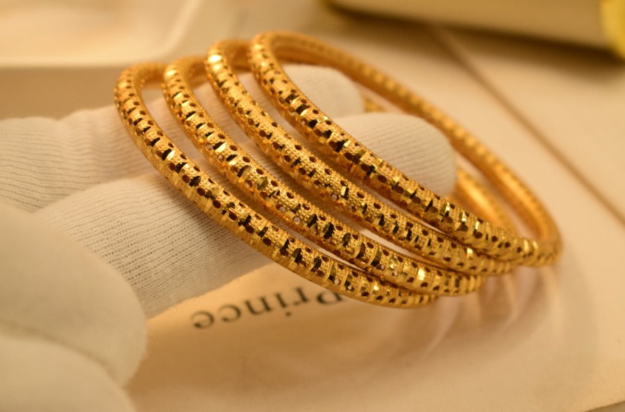 Fancy 18k Gold Design Elegant Four Bangles Set for Girls/Women