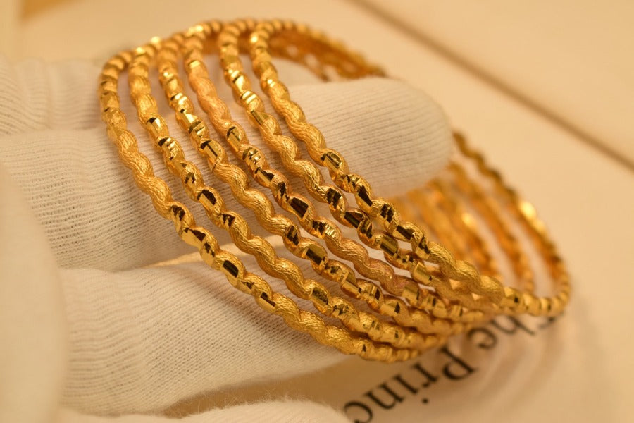 24K One Dip Gold Plated Elegant Six Bangles Set for Girls/Women