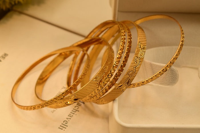 24K One Dip Gold Plated Elegant Six Karay Bangles Set for Girls/Women