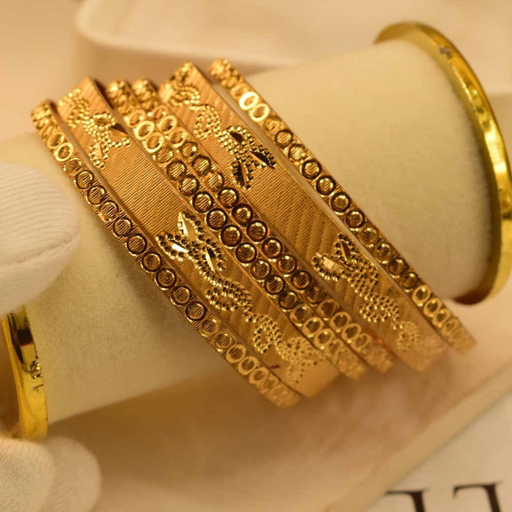 24K One Dip Gold Plated Elegant Six Karay Bangles Set for Girls/Women