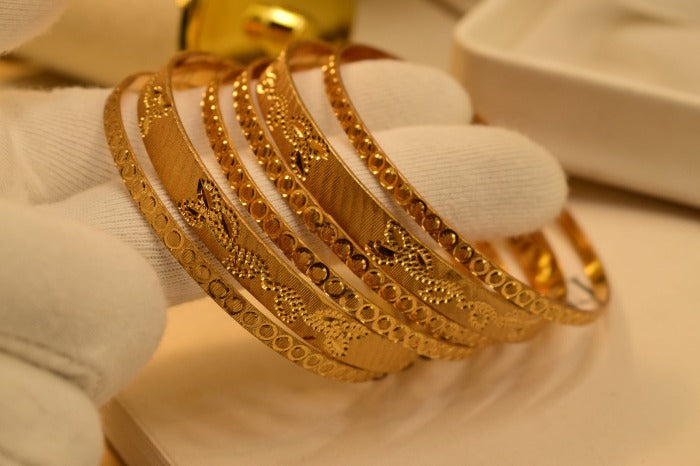 24K One Dip Gold Plated Elegant Six Karay Bangles Set for Girls/Women