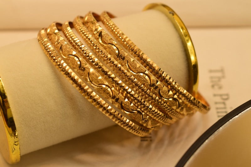 24K One Dip Gold Plated Elegant Karay Six Bangles Set for Girls/Women