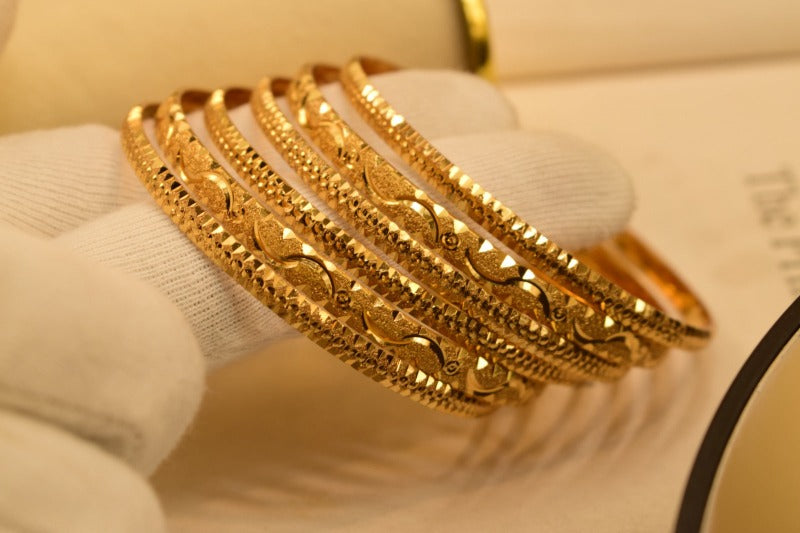 24K One Dip Gold Plated Elegant Karay Six Bangles Set for Girls/Women