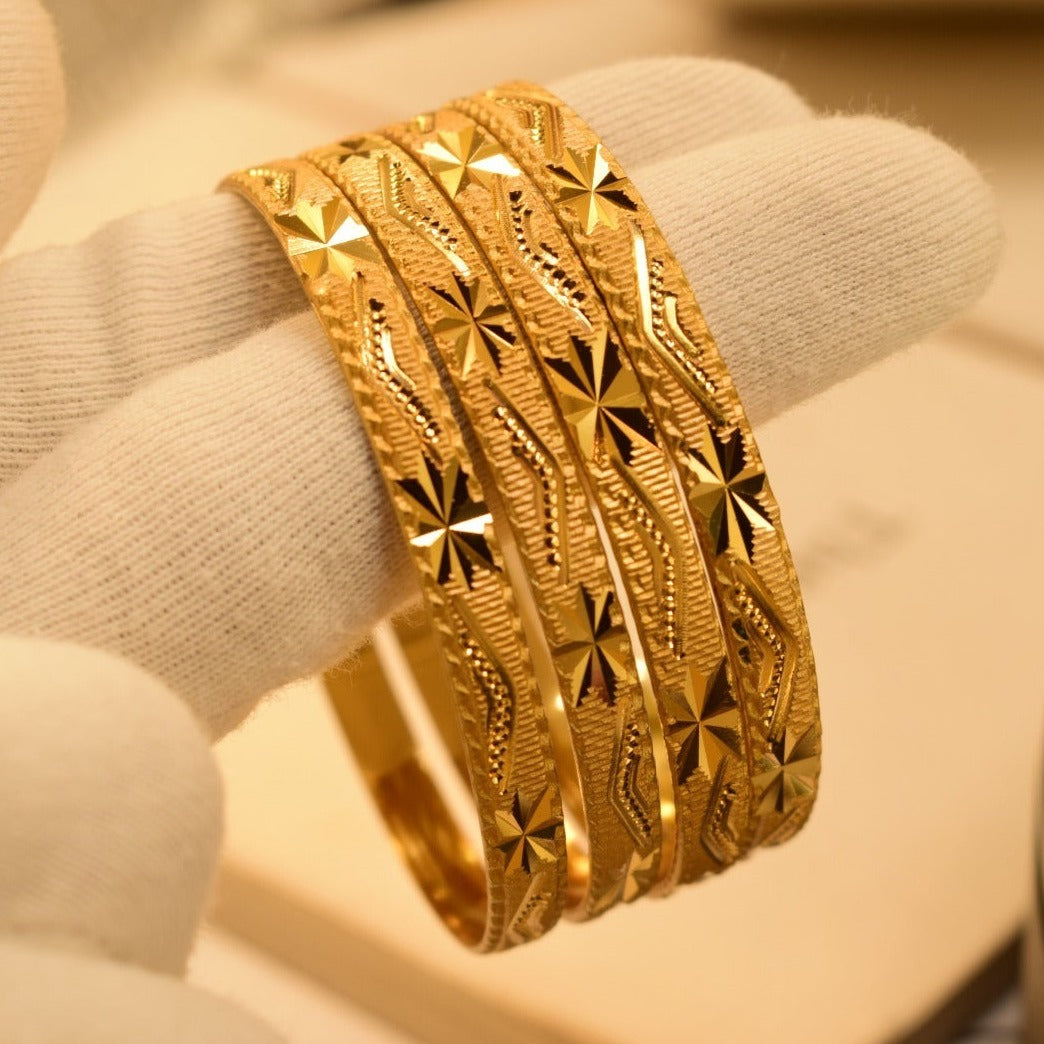 24K One Dip Gold Plated Elegant Four Karay Bangles Set for Girls/Women