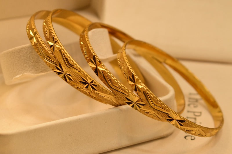 24K One Dip Gold Plated Elegant Four Karay Bangles Set for Girls/Women