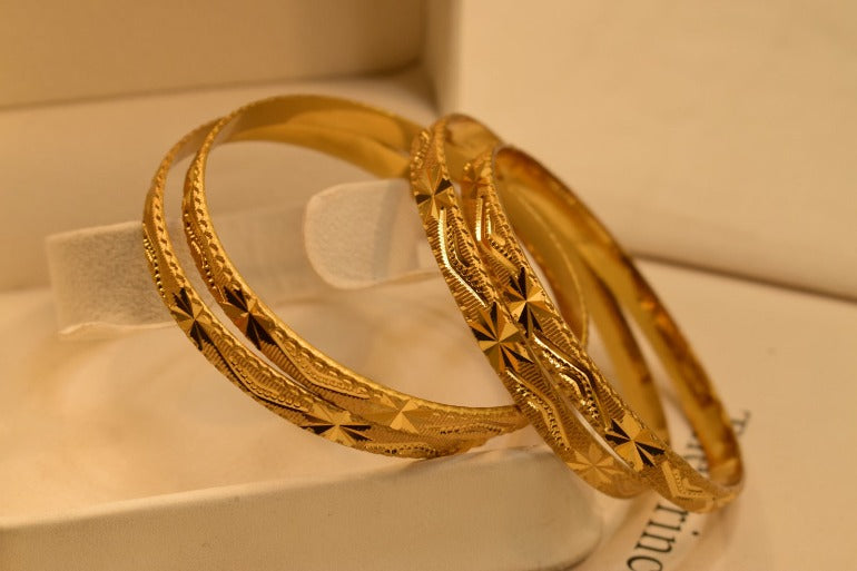 24K One Dip Gold Plated Elegant Four Karay Bangles Set for Girls/Women