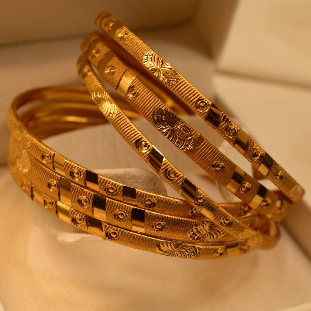 24K One Dip Gold Plated Elegant Six Karay Bangles Set for Girls/Women