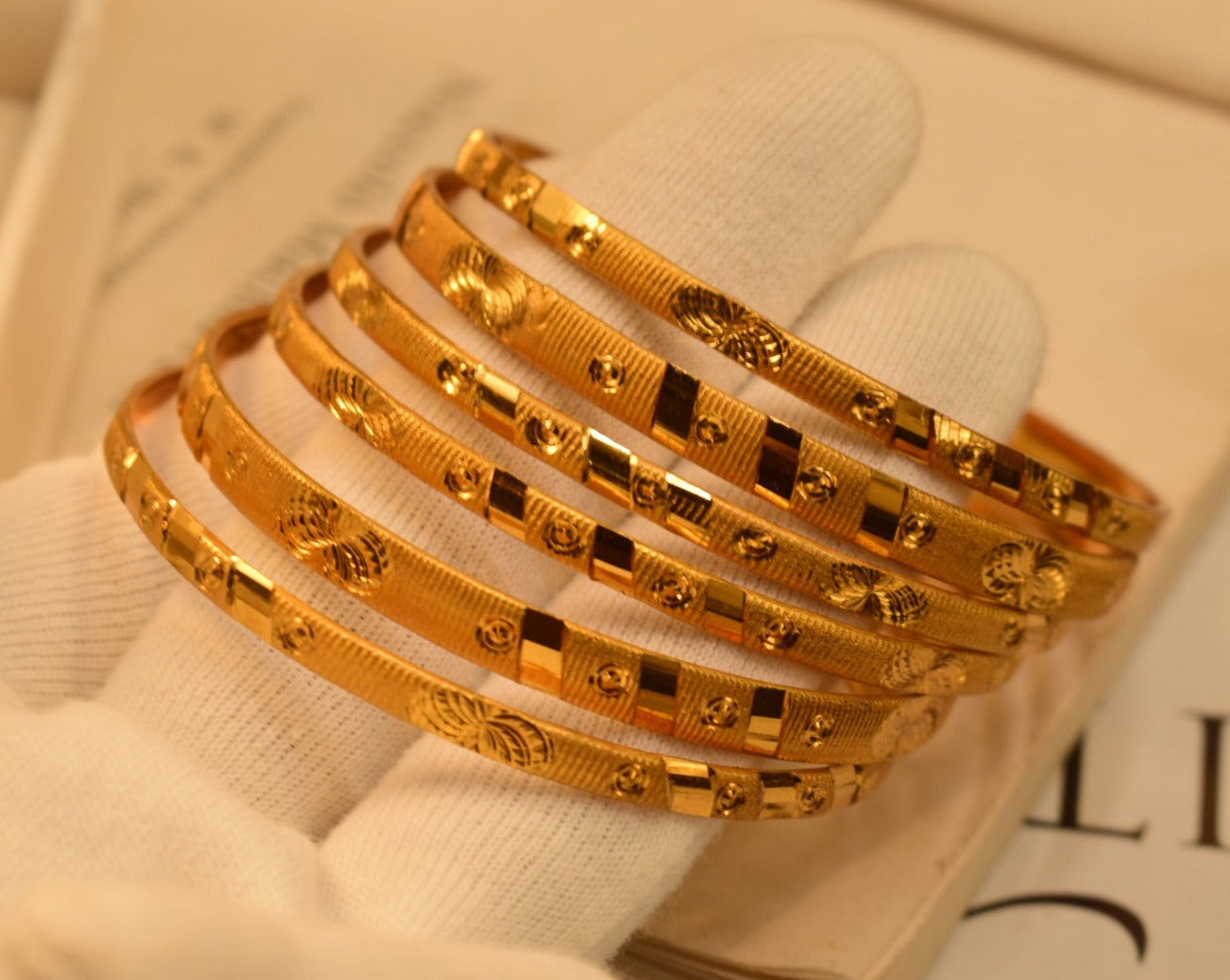 24K One Dip Gold Plated Elegant Six Karay Bangles Set for Girls/Women