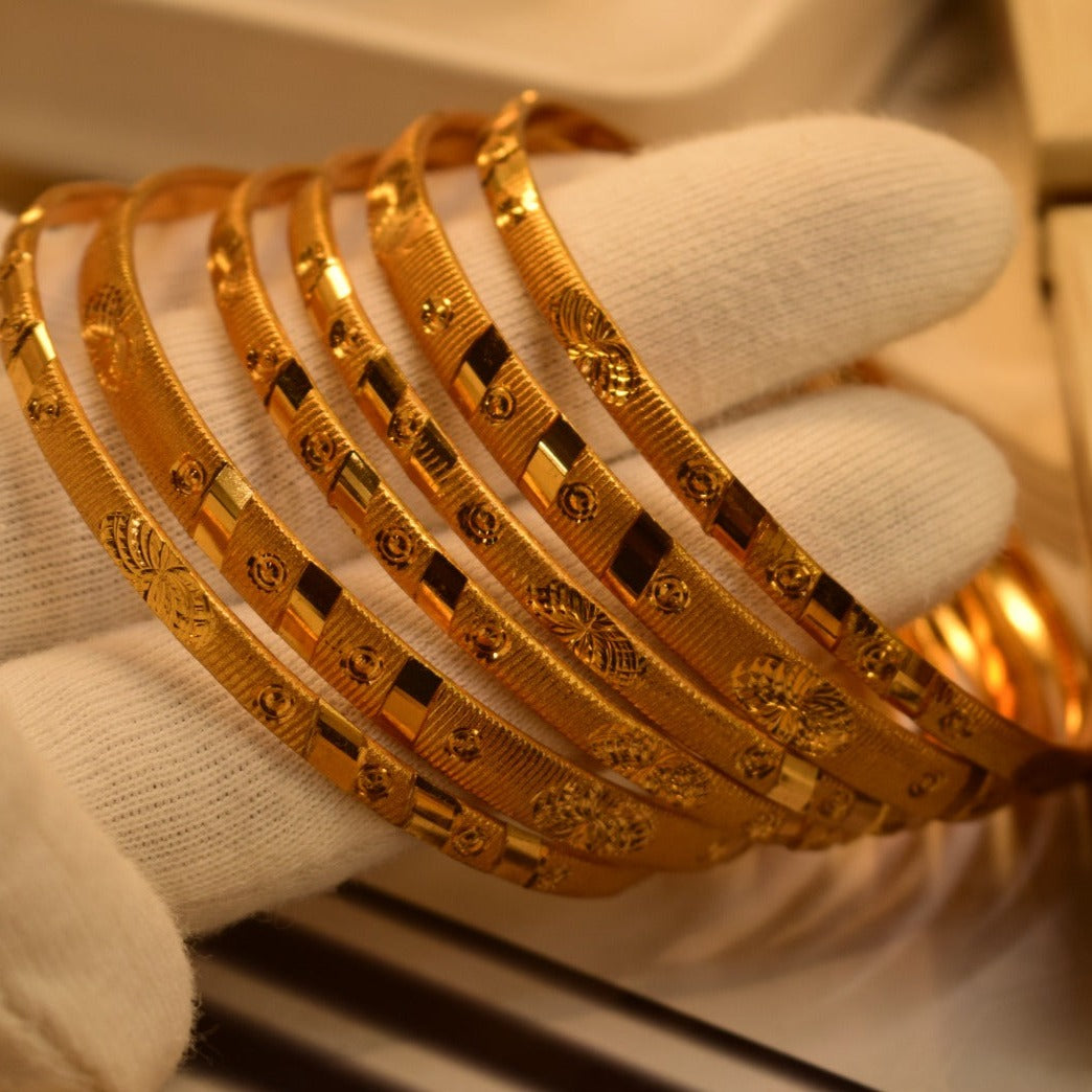 24K One Dip Gold Plated Elegant Six Karay Bangles Set for Girls/Women