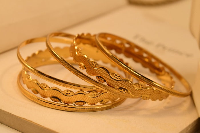 24K One Dip Gold Plated Elegant Six Karay Bangles Set for Girls/Women