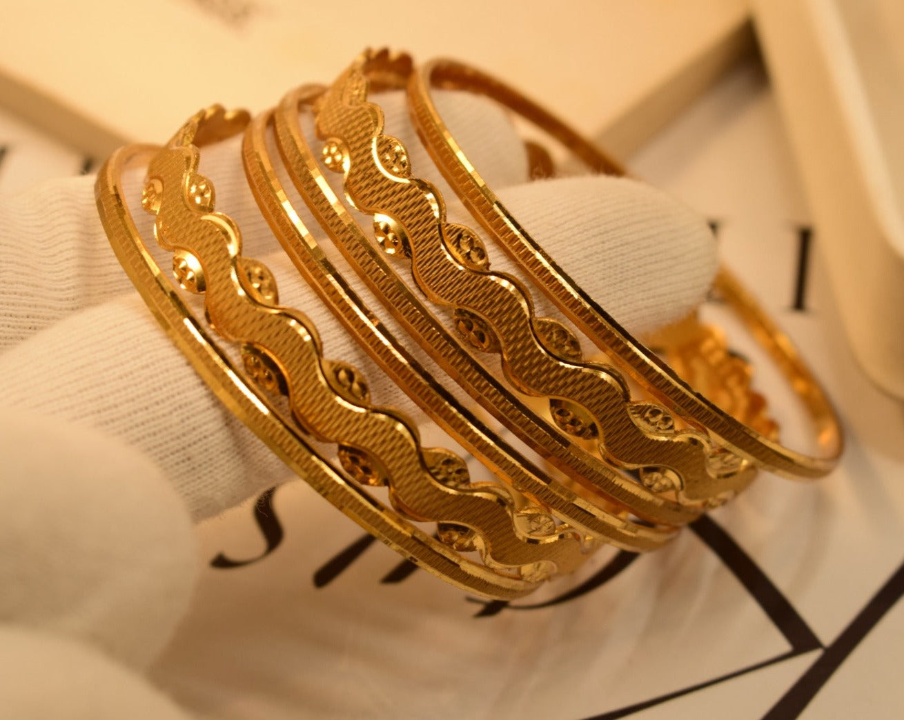 24K One Dip Gold Plated Elegant Six Karay Bangles Set for Girls/Women