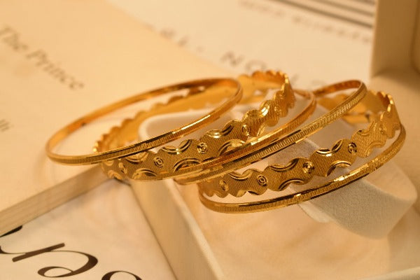 24K One Dip Gold Plated Elegant Six Karay Bangles Set for Girls/Women