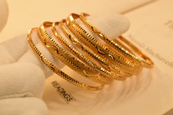 24K One Dip Gold Plated Elegant Six Karay Bangles Set for Girls/Women