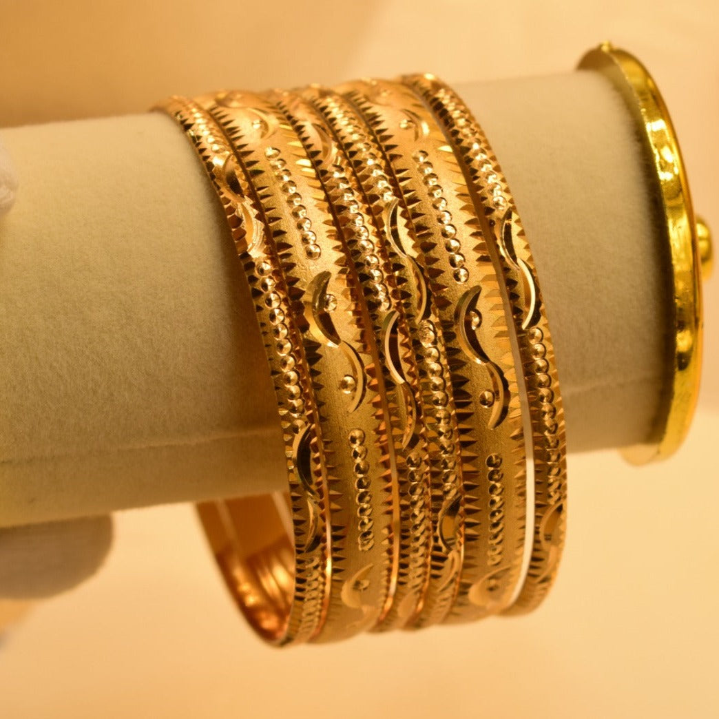 24K One Dip Gold Plated Elegant Six Karay Bangles Set for Girls/Women