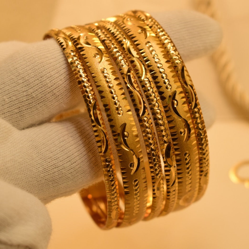 24K One Dip Gold Plated Elegant Six Karay Bangles Set for Girls/Women