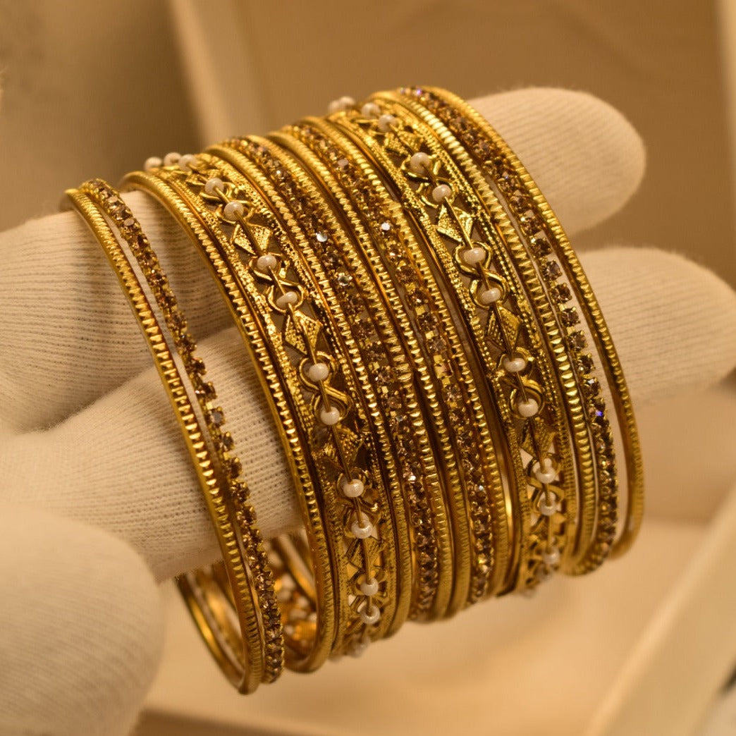 24K One Dip Gold Plated Elegant 14 Bangles Set for Girls/Women