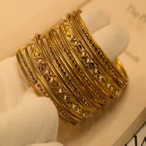 24K One Dip Gold Plated Elegant 14 Bangles Set for Girls/Women