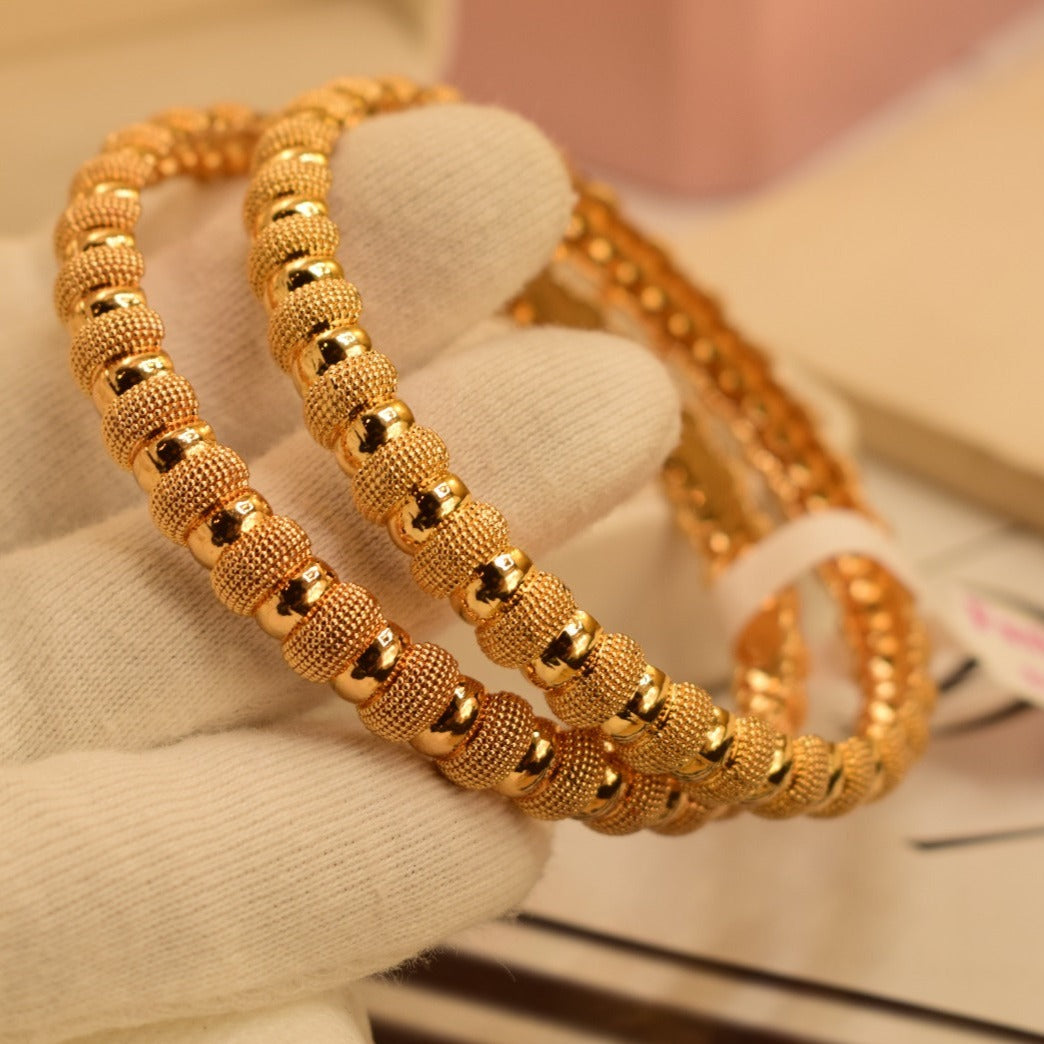 24K One Dip Gold Plated Elegant Kara Bangles Set for Girls/Women