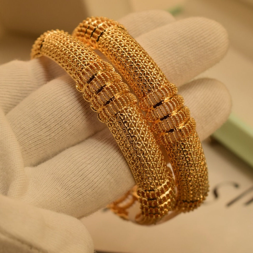 24K One Dip Gold Plated Elegant Kara Bangles Set for Girls/Women