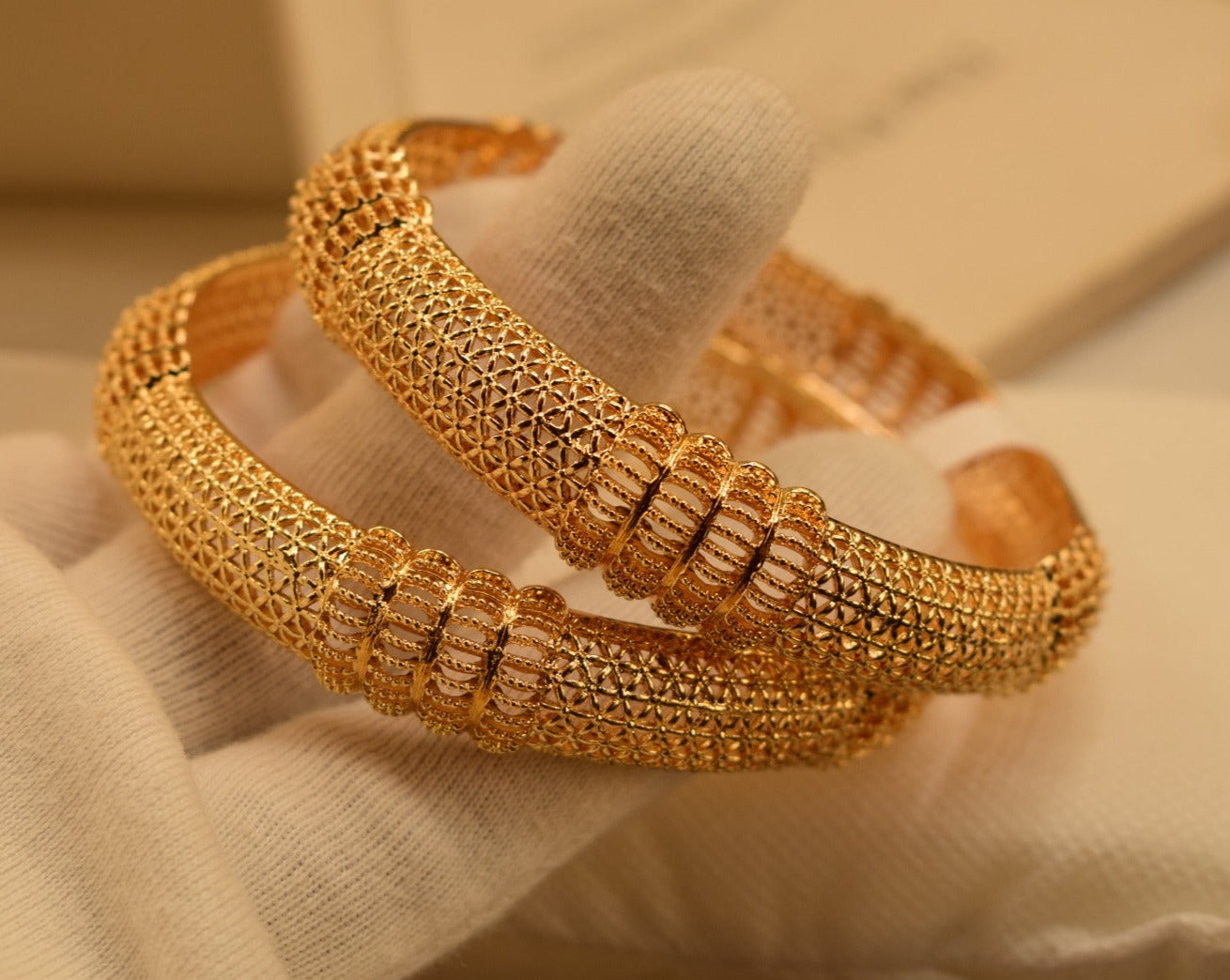 24K One Dip Gold Plated Elegant Kara Bangles Set for Girls/Women