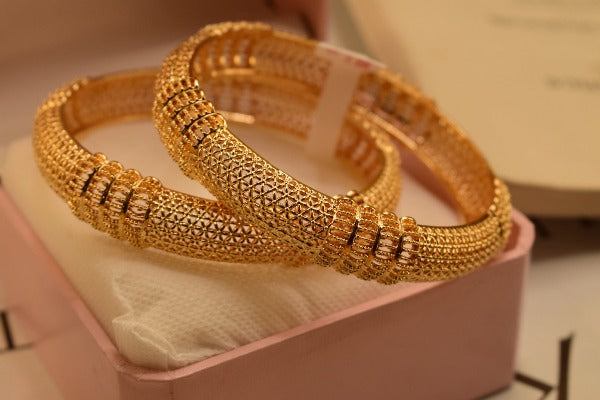 24K One Dip Gold Plated Elegant Kara Bangles Set for Girls/Women