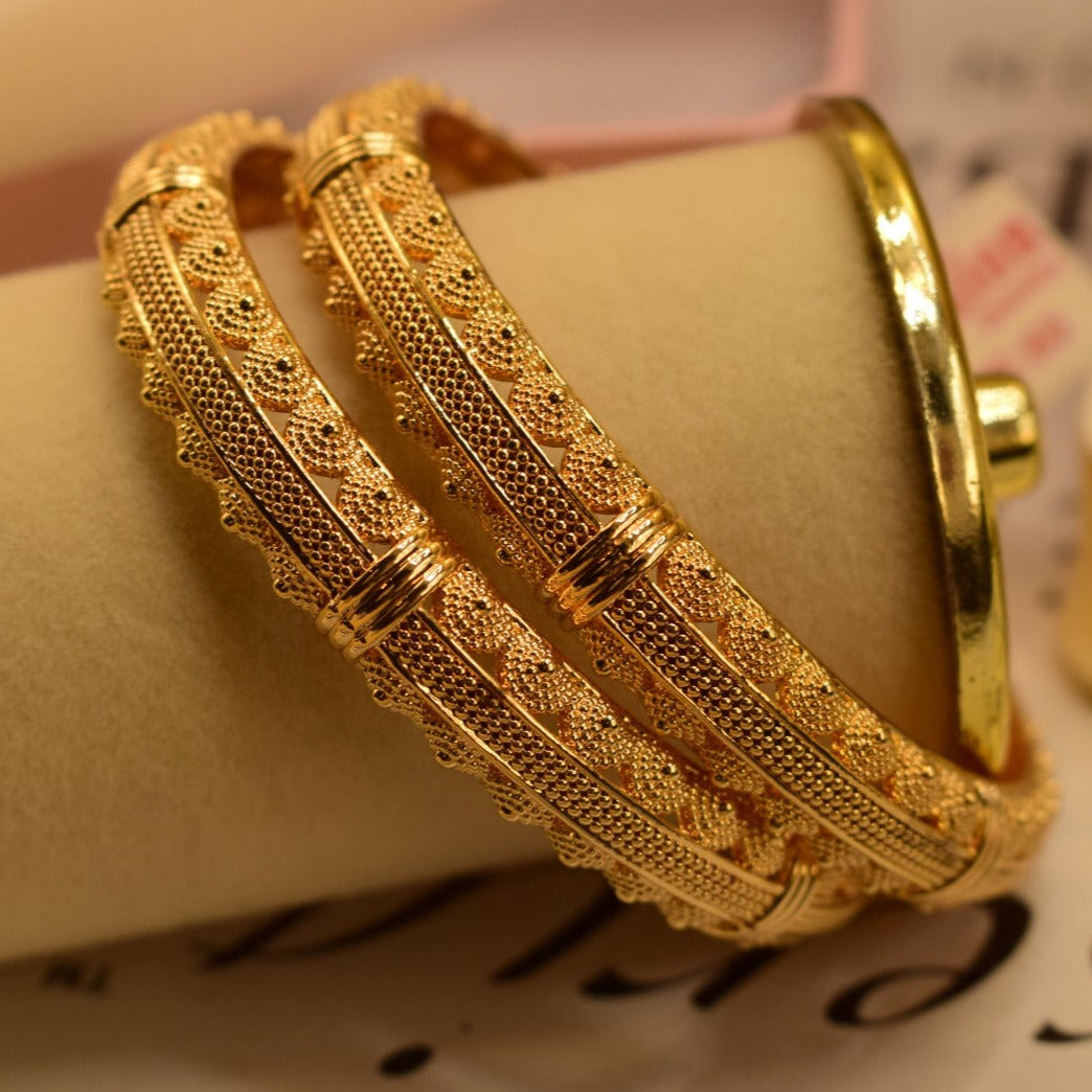 24K One Dip Indian Gold Plated Elegant Kara Bangles Set for Girls/Women