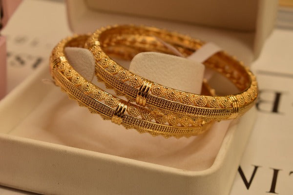 24K One Dip Indian Gold Plated Elegant Kara Bangles Set for Girls/Women