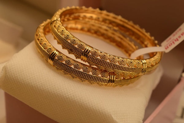 24K One Dip Indian Gold Plated Elegant Kara Bangles Set for Girls/Women