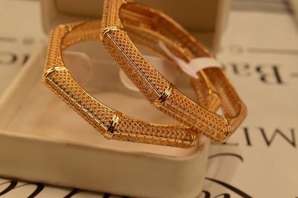 24K One Dip Indian Gold Plated Elegant Kara Bangles Set for Girls/Women