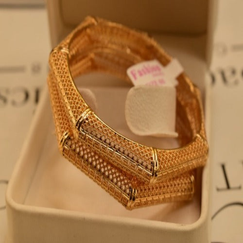 24K One Dip Indian Gold Plated Elegant Kara Bangles Set for Girls/Women