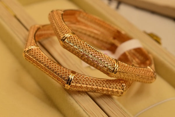 24K One Dip Indian Gold Plated Elegant Kara Bangles Set for Girls/Women